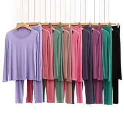 XL to 8XL Modal Thermal Underwear Tops and Long pants Women Long Johns winter warm Intimate solid color