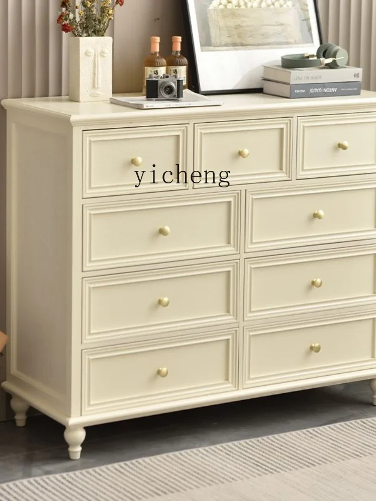 YY Solid Wood Complete American Chest of Drawers Bedroom Light Luxury Master Bedroom Chest of Drawers Nine-Drawer Cabinet Home