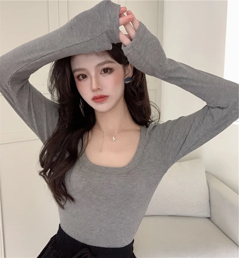 Plus Size plus Size Women's Autumn Winter Long Sleeve T-Shirt Slimming Design Lazy Sle Base Layer Top Korean Version Solid Co...