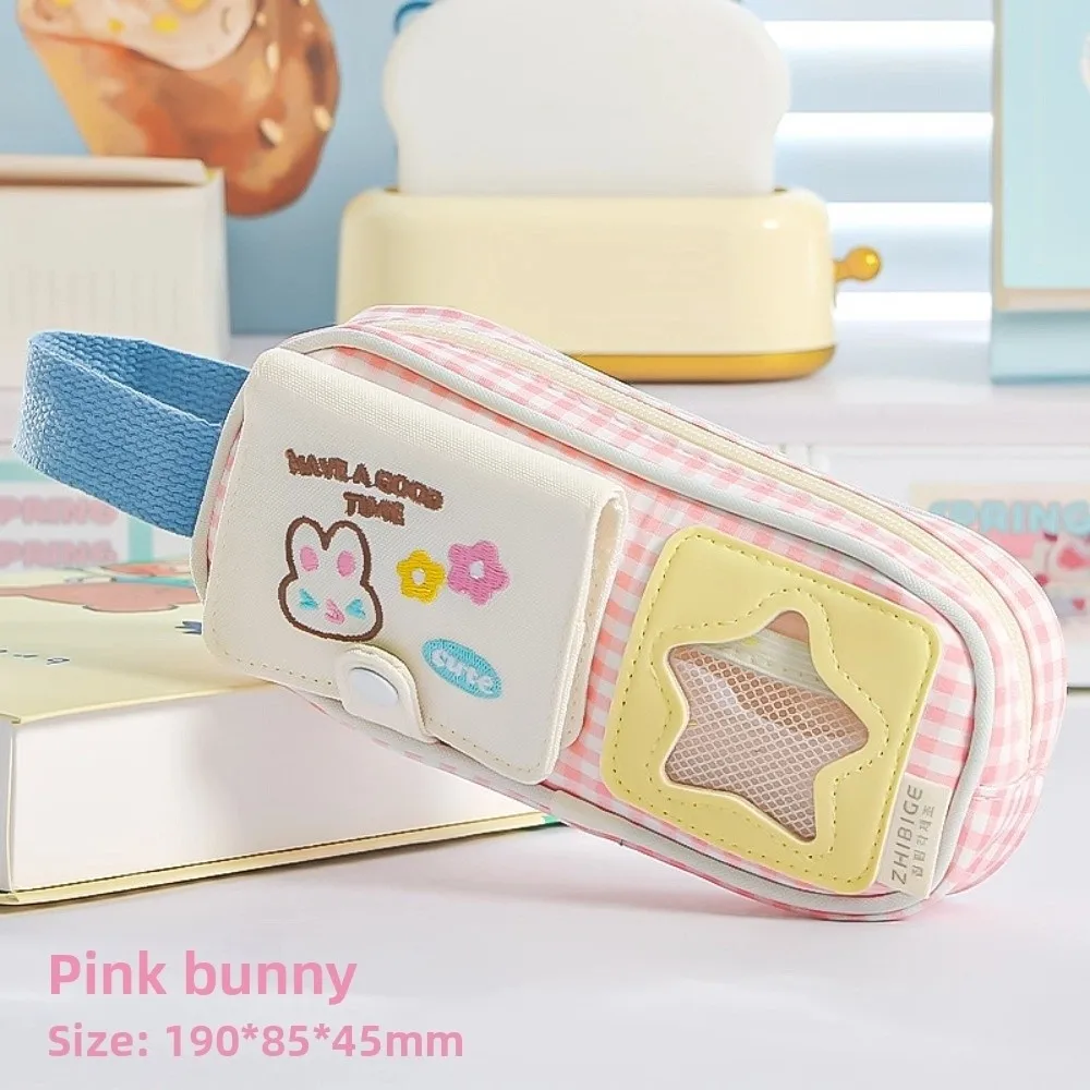 Multilayer Y2K Cartoon Stationery Bag Embroidery PVC Display Korean Pencil Case Handheld Desktop Storage Ins Pencil Pouch Unisex