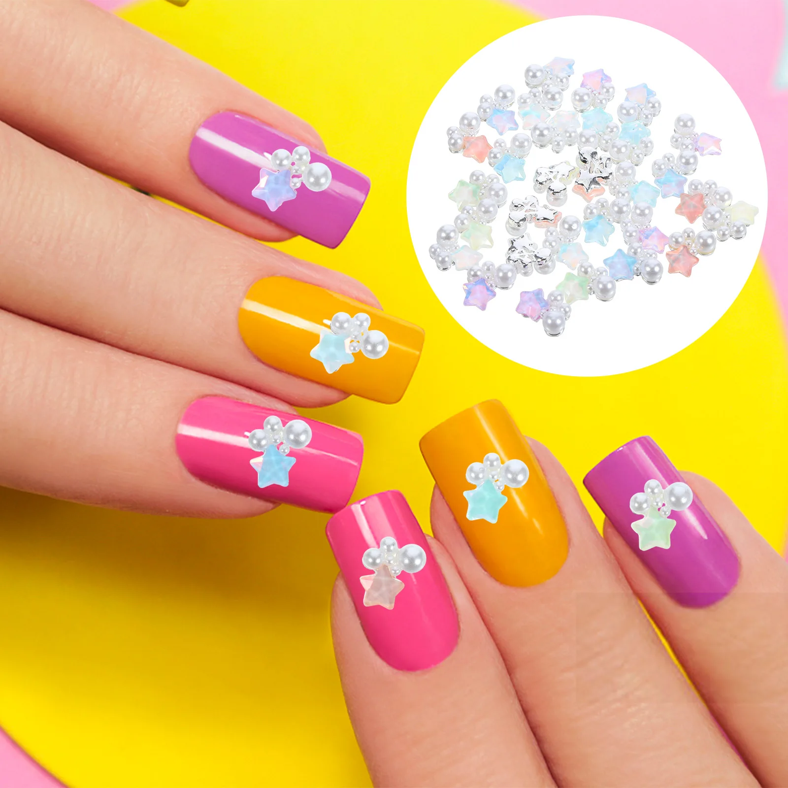 

30pcs Star Pearl Nail Decorations Elegant Gemstones for Natural Fake Nails Party Prom Birthday New Year Shopping DIY Manicure