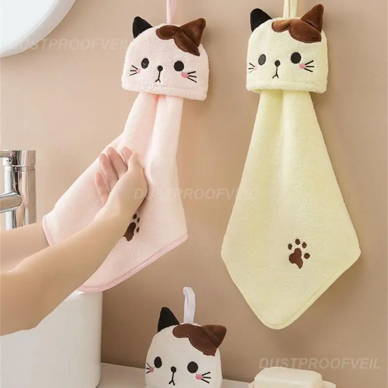 1 ~ 10 pezzi asciugamano per bambini assorbente appeso gatto ricamato spugna decorazione per la casa forniture per il bagno in pile corallo asciugamano da bagno