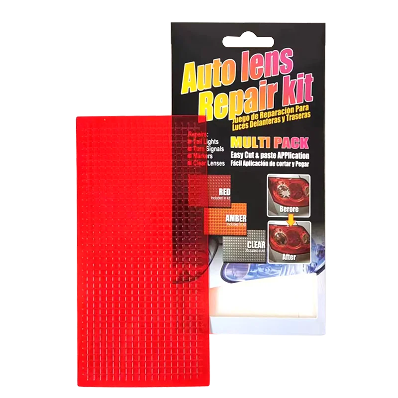 1pcs Red Car Auto Lens Repair Kit DIY Grid Pattern Car Headlights Taillight Repair Tool Set Car Lights Crack Repair Film Polish