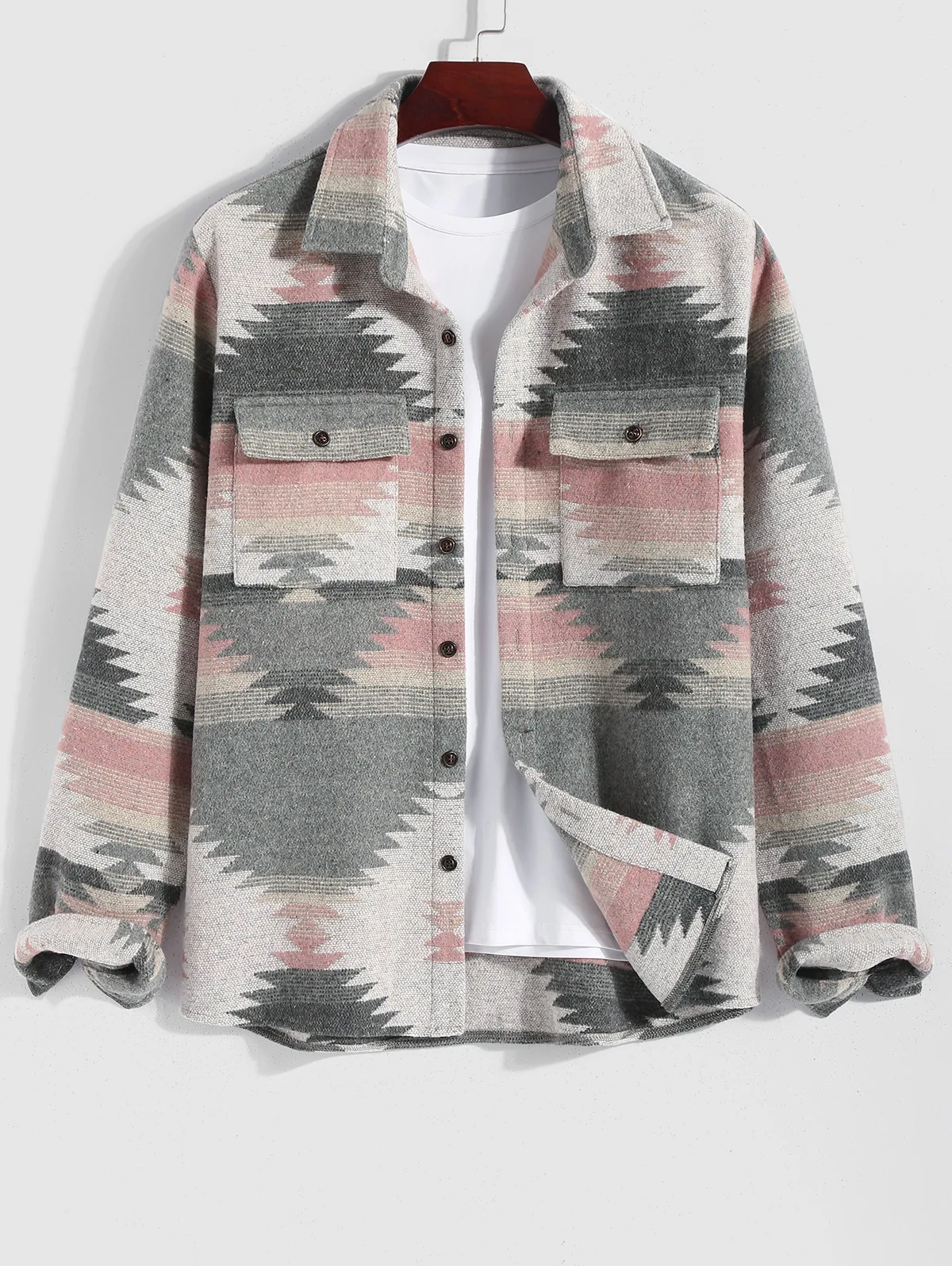 

ZAFUL Tribal Geometric Ethnic Aztec Printed Blend Wool Jacket