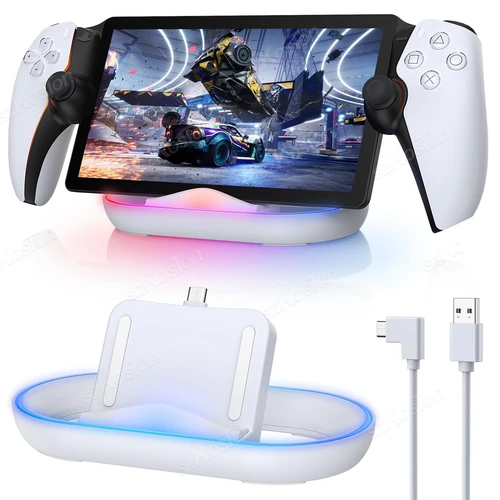 Imagen 1 del producto Estación de carga para Playstation Portal, soporte de cargador con luz RGB y Cable de carga USB C para accesorios de Portal PS5