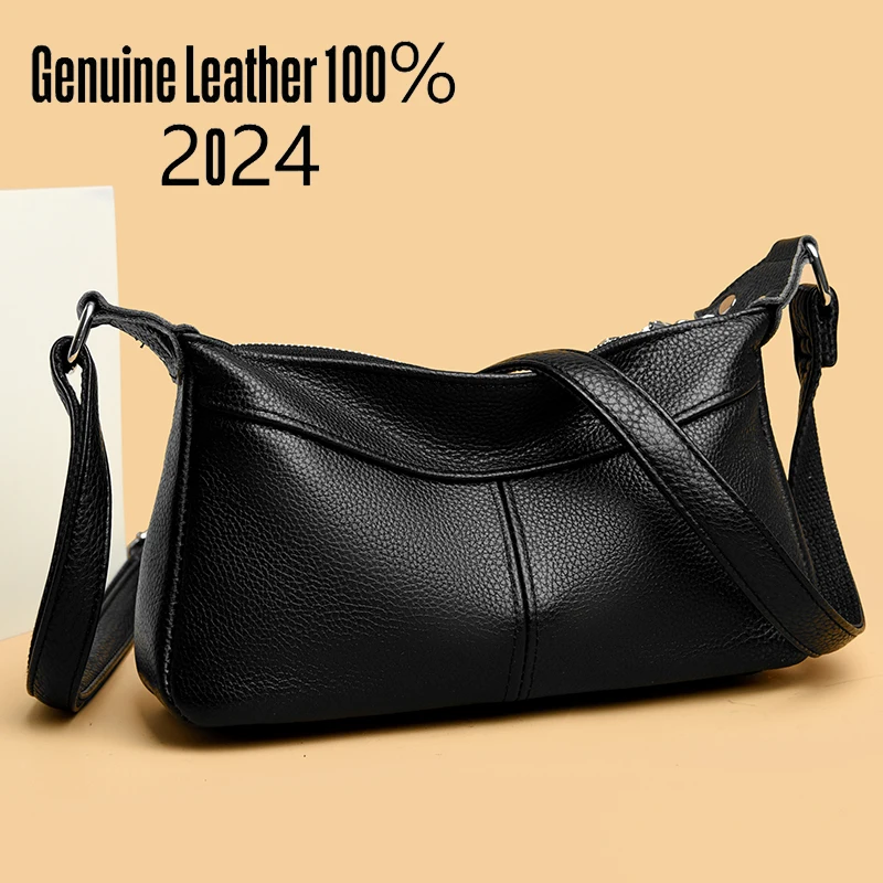 2024 100% Genuine Female Bags High Quality Women Leather Bags Fashion Shoulder Bag Designer Cowhide Handbags Messenger Bag Sac