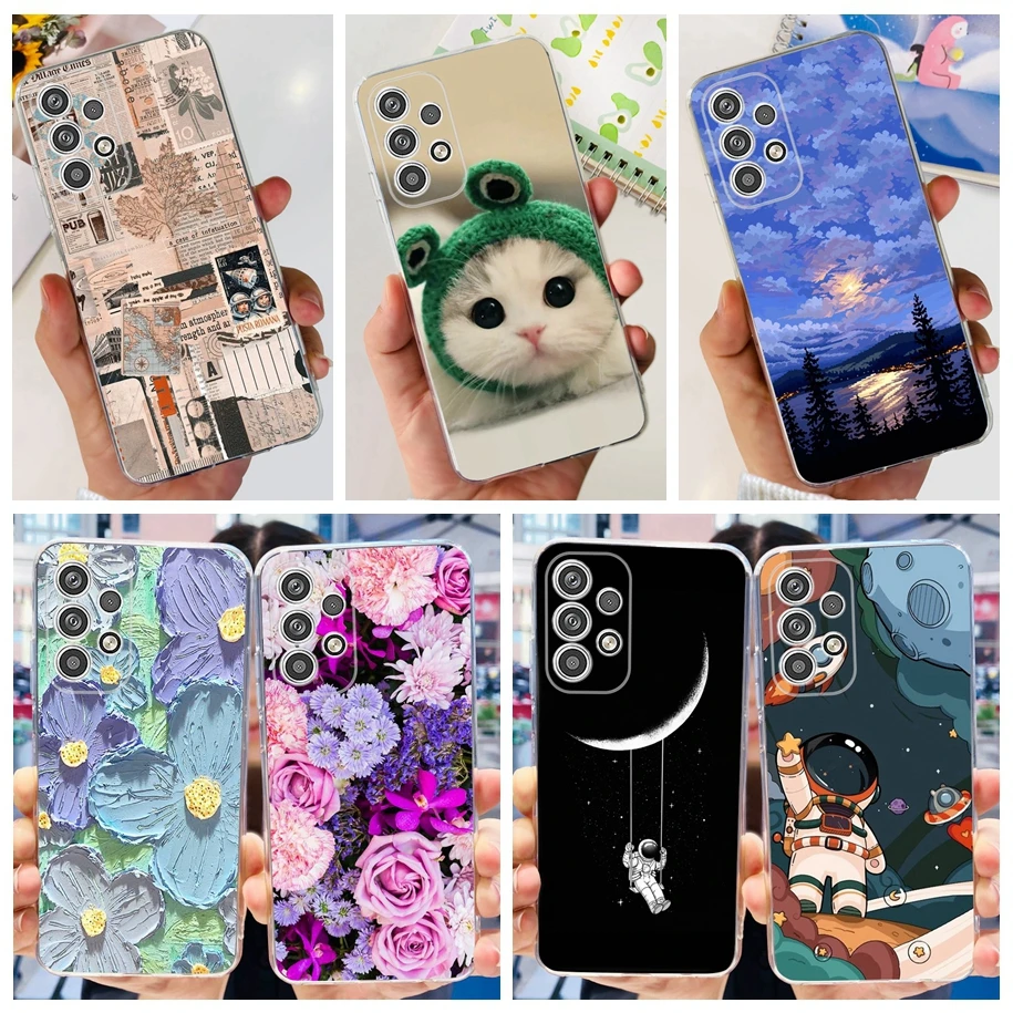 Do Samsung Galaxy A53 A73 5G przypadku piękny kwiat astronauta wyczyść Fundas telefon pokrywa dla Samsung A53 5G SM-A536B A 53 A 73 zderzak