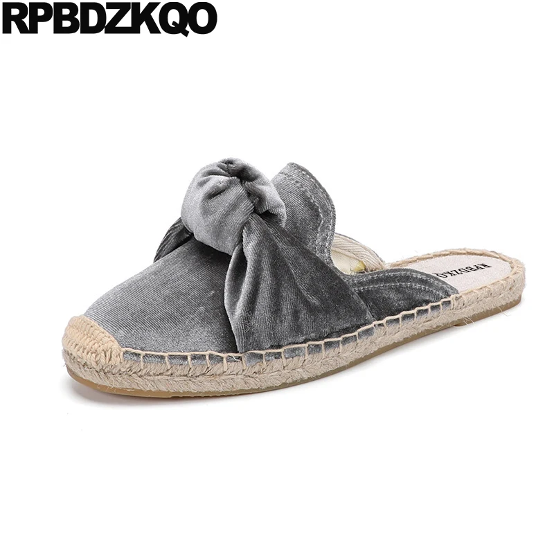 

Sandals Slippers Rope Half Shoes Closed Toe Mules Espadrilles Velvet Bow Knot Slides Women Flats Plus Size Hemp Bowknot Straw