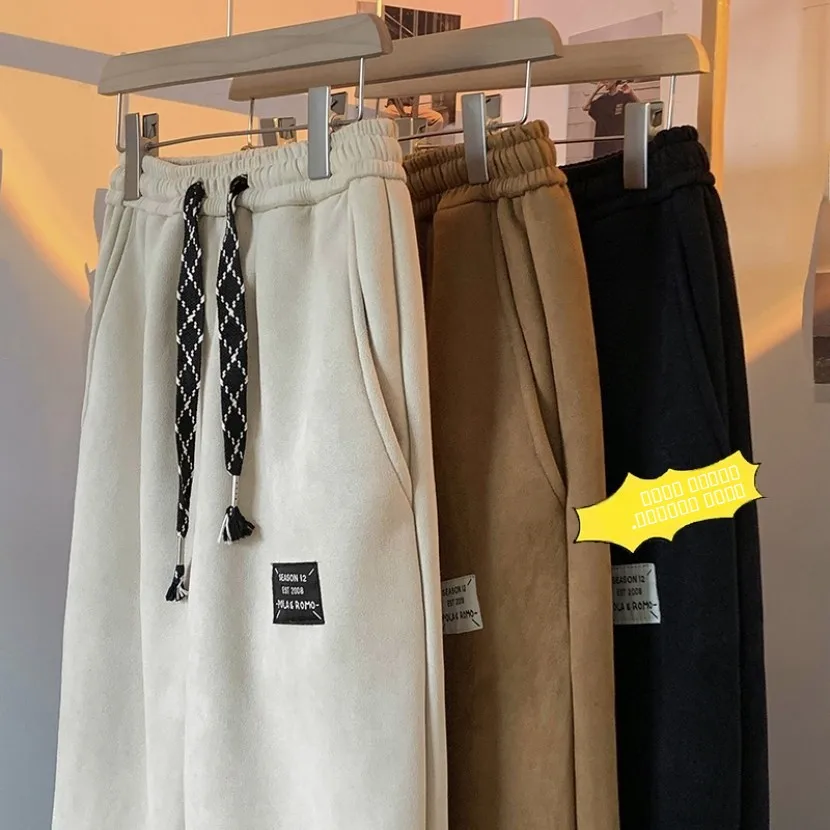 

Мужские зимние утепленные спортивные брюки на флисовой подкладке в японском ретро-стиле, теплые, модные, свободного кроя, длинные штаны