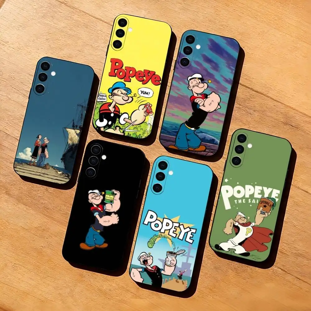 Cartoon P-popeyes-Sailors  Phone Case Black Silicone Soft For Samsung Galaxy A73,A72,A71,A70,A53,A52,A51