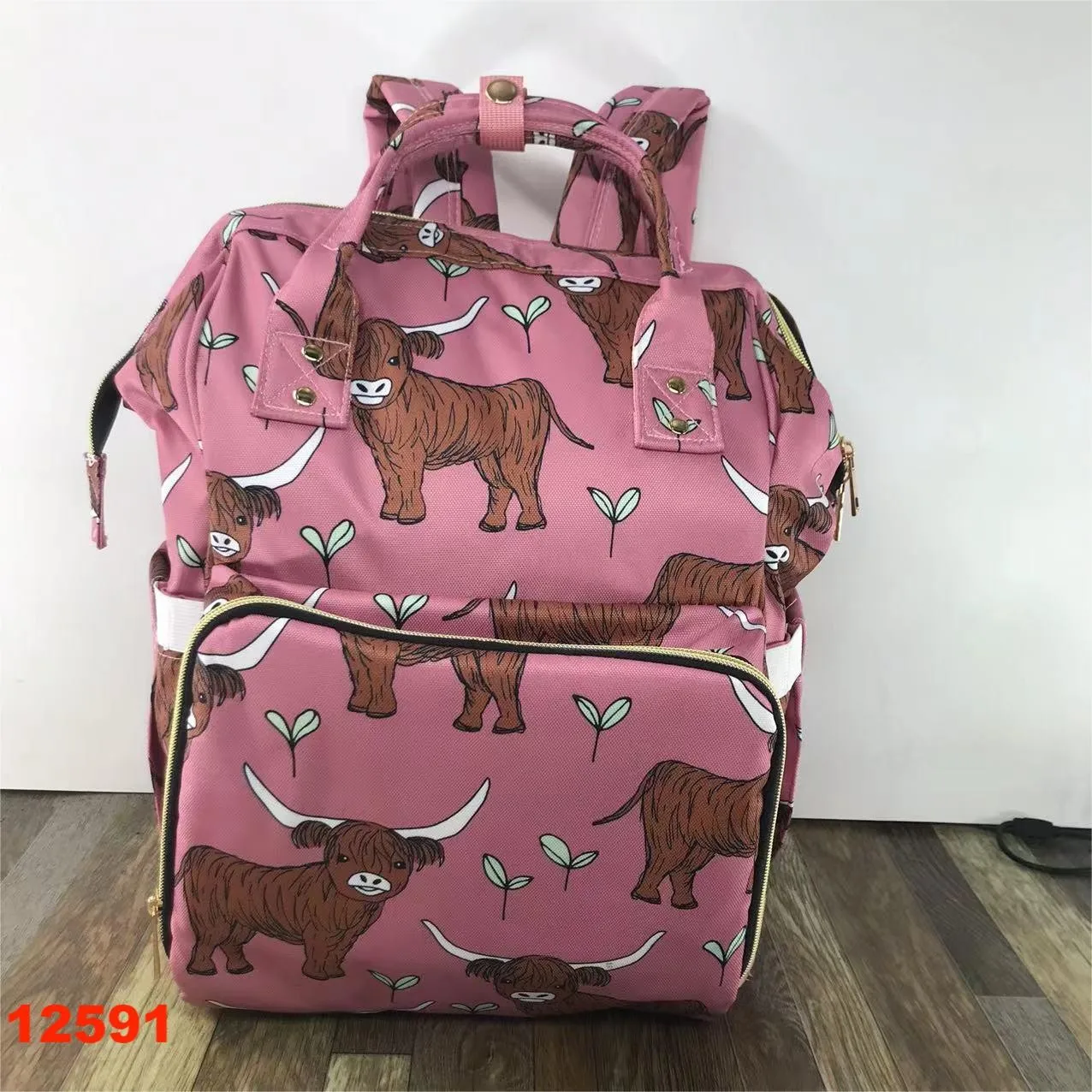 

Hot Sale Boutique Diaper Bag Big Volume Baby Girls Backpack Pink Cow Checked Patterns Children Daily Hasp Backpack