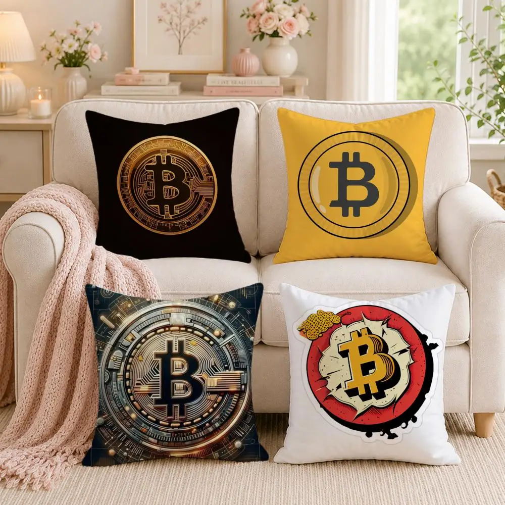 Cryptocurrency B-BitcoinS Cushion Cover Double-Sided Printed Pillow Cover Hypoallergenic Dust-Mite Proof