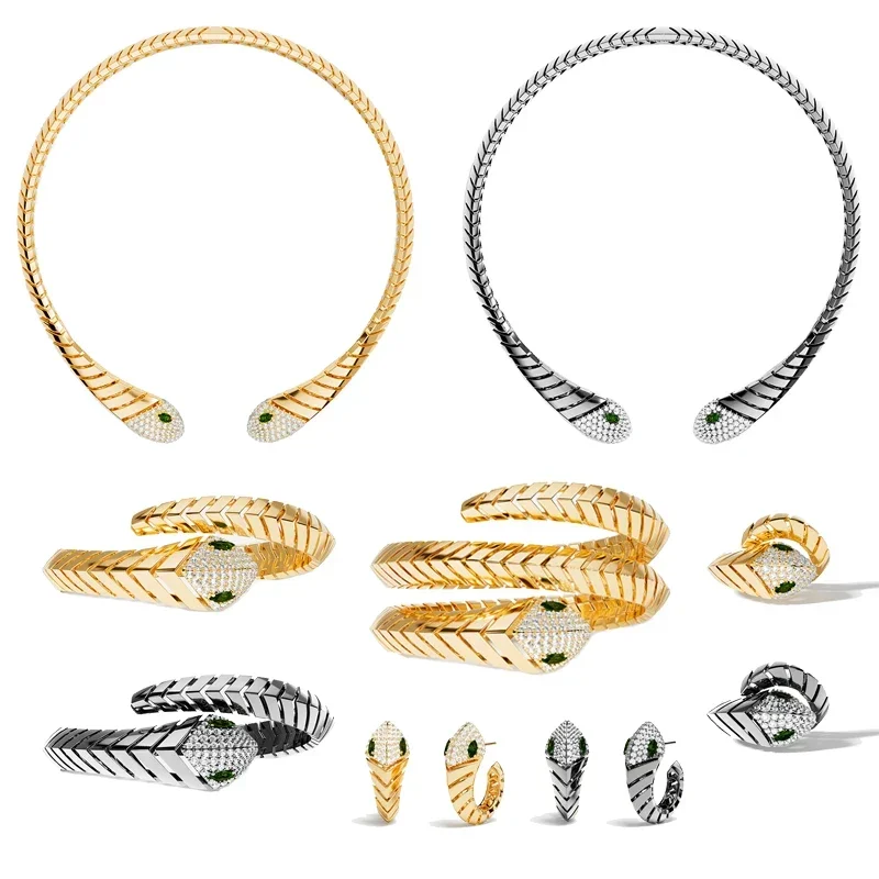 

Eomm S925 Sterling Silver Golden Black Hollow Snake Ring Earrings Bracelet Necklace Women Luxury Classic High-End Party Jewelry