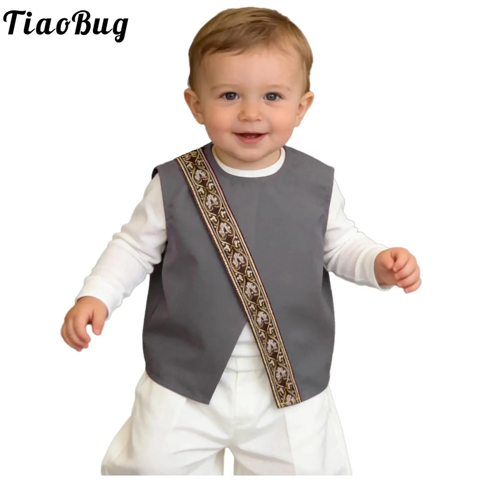 

Muslim Baby Boys Abaya Tank Top Sleeveless Vintage Brocade Trim Kaftan Vest Tops Arabic Islamic Dubai Ramadan Eid Prayer Clothes