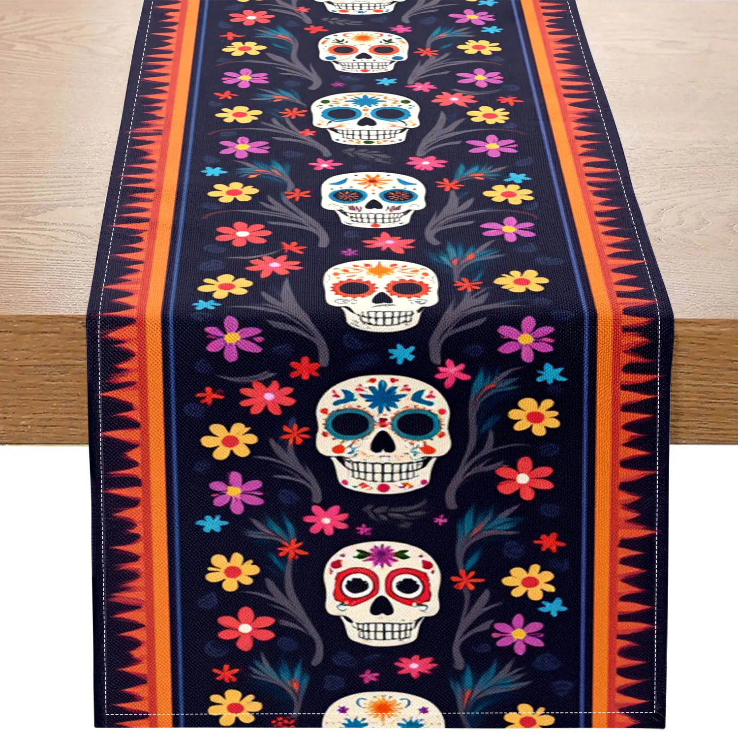 1 Piece of Day of the Dead Themed Table Runner, Decorated with Colorful Skulls and Floral Patterns, Suitable for Day of the Dead Parties and Exotic Decorations