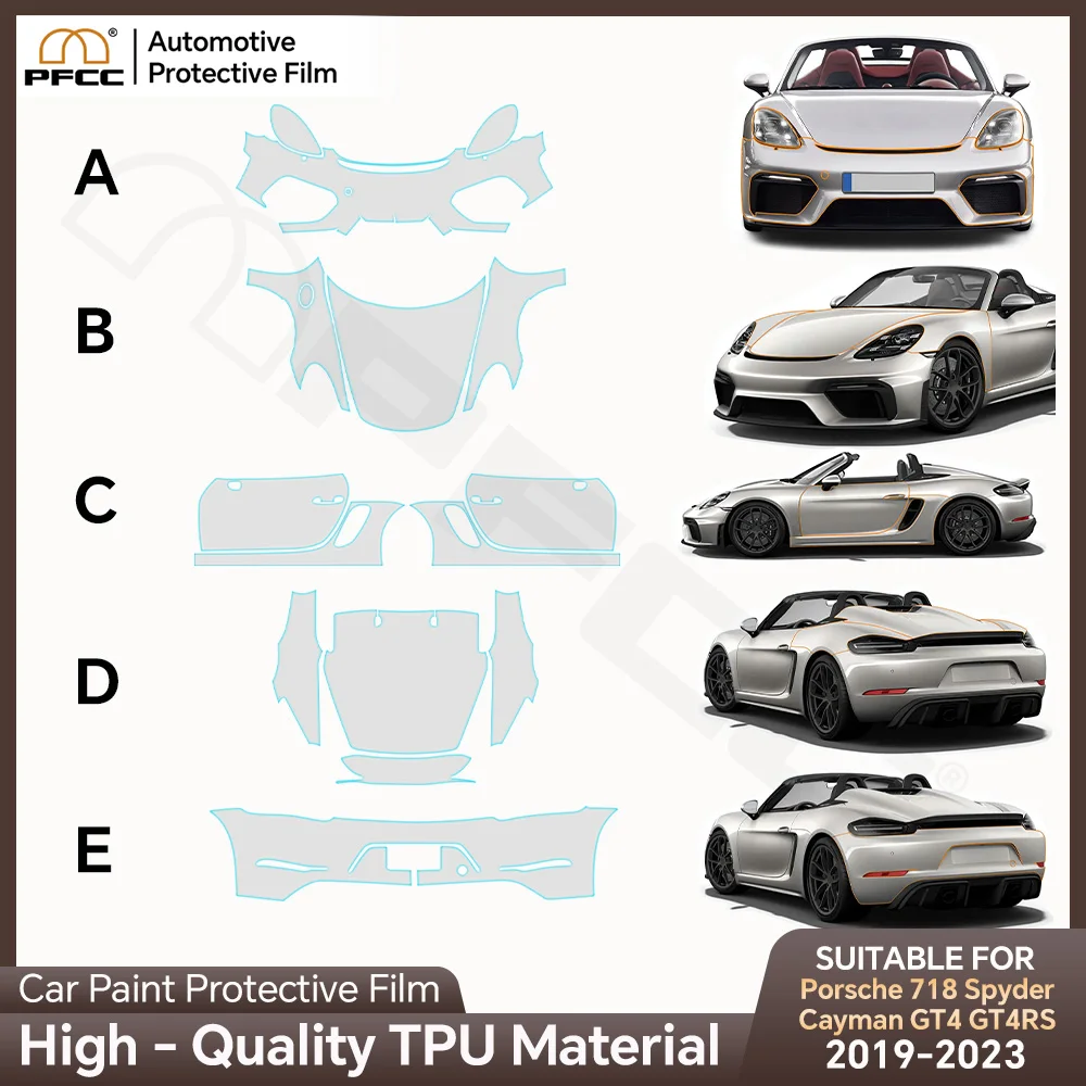 

For Porsche 718 Spyder Cayman GT4 GT4RS 2019-2023 TPU Paint Protection Film Anti-Scratch Car Body Pre-cut Clear PPF Resistant