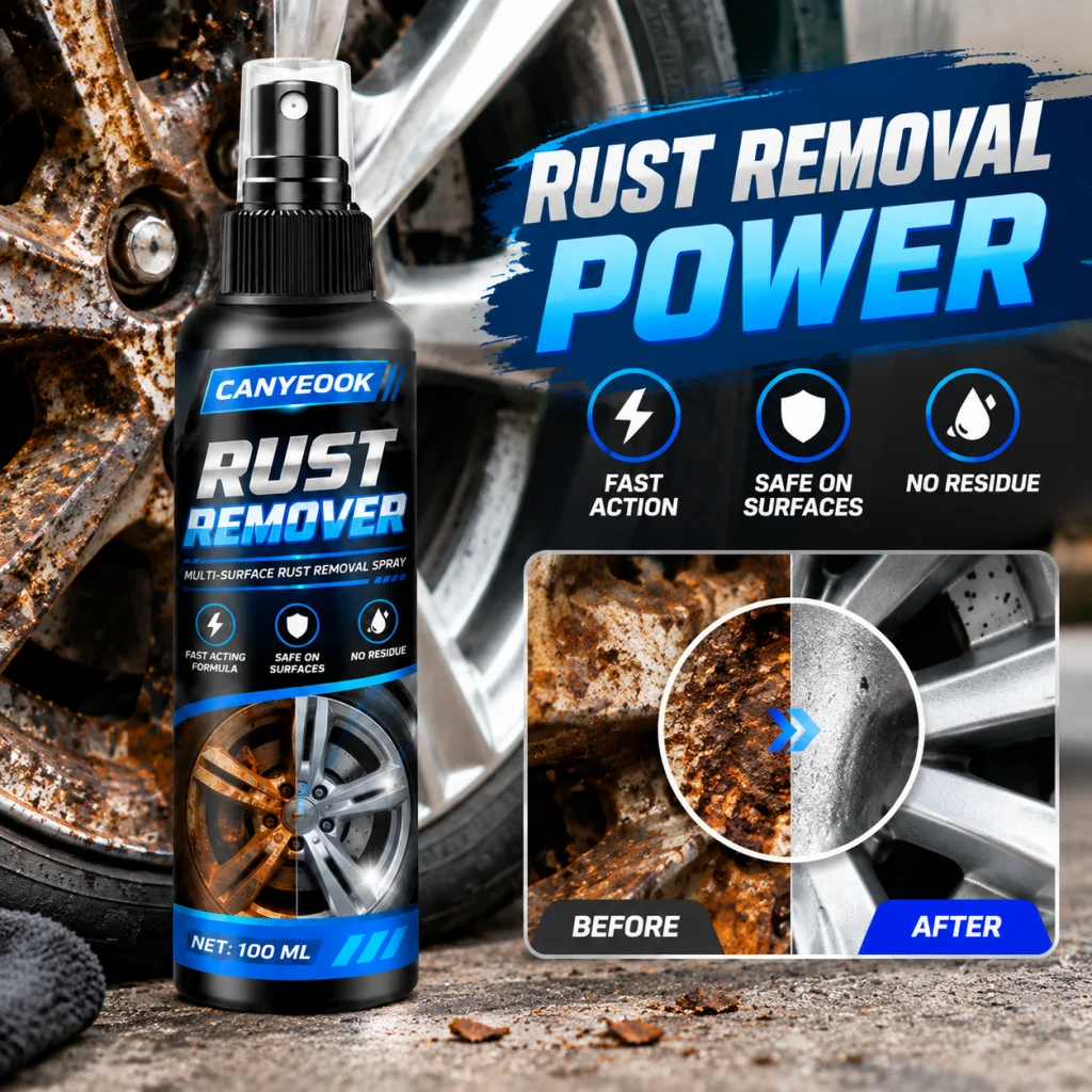 CANYEOOK Powerful Rust Remover Spray 100ml Fast Acting Multi-Surface Rust Stain Cleaner for Metal Tile Car Home Safe No Residue