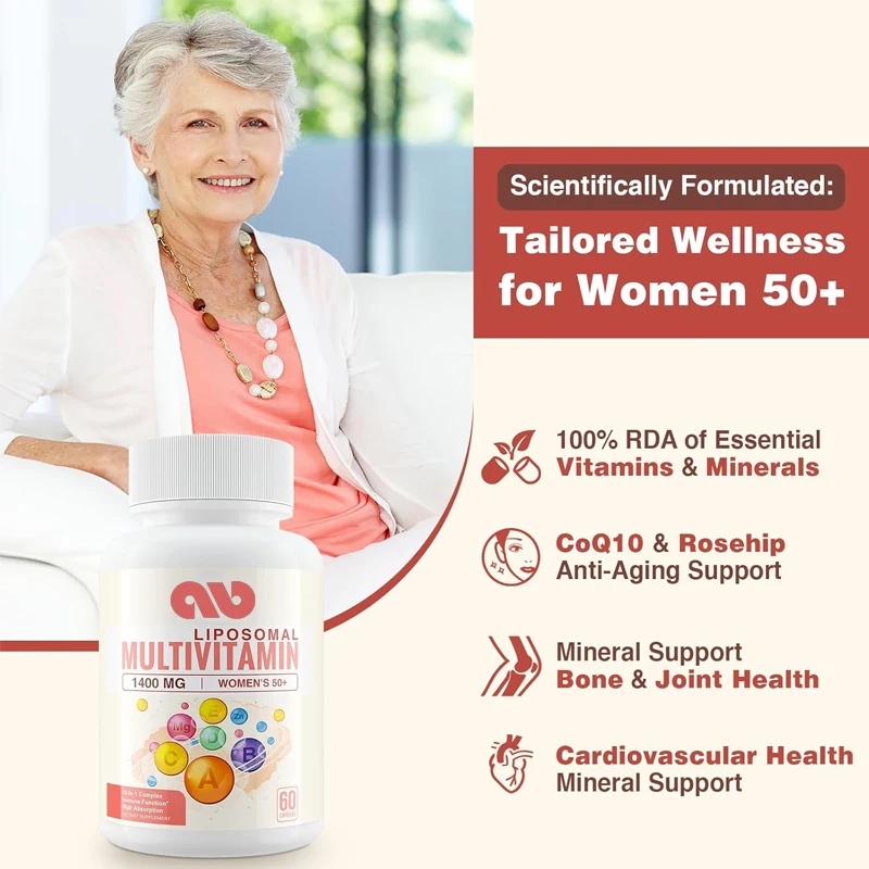 Liposomal multivitamins for women over 50 years old - containing 32 ingredients, used for cardiovascular and bone health support