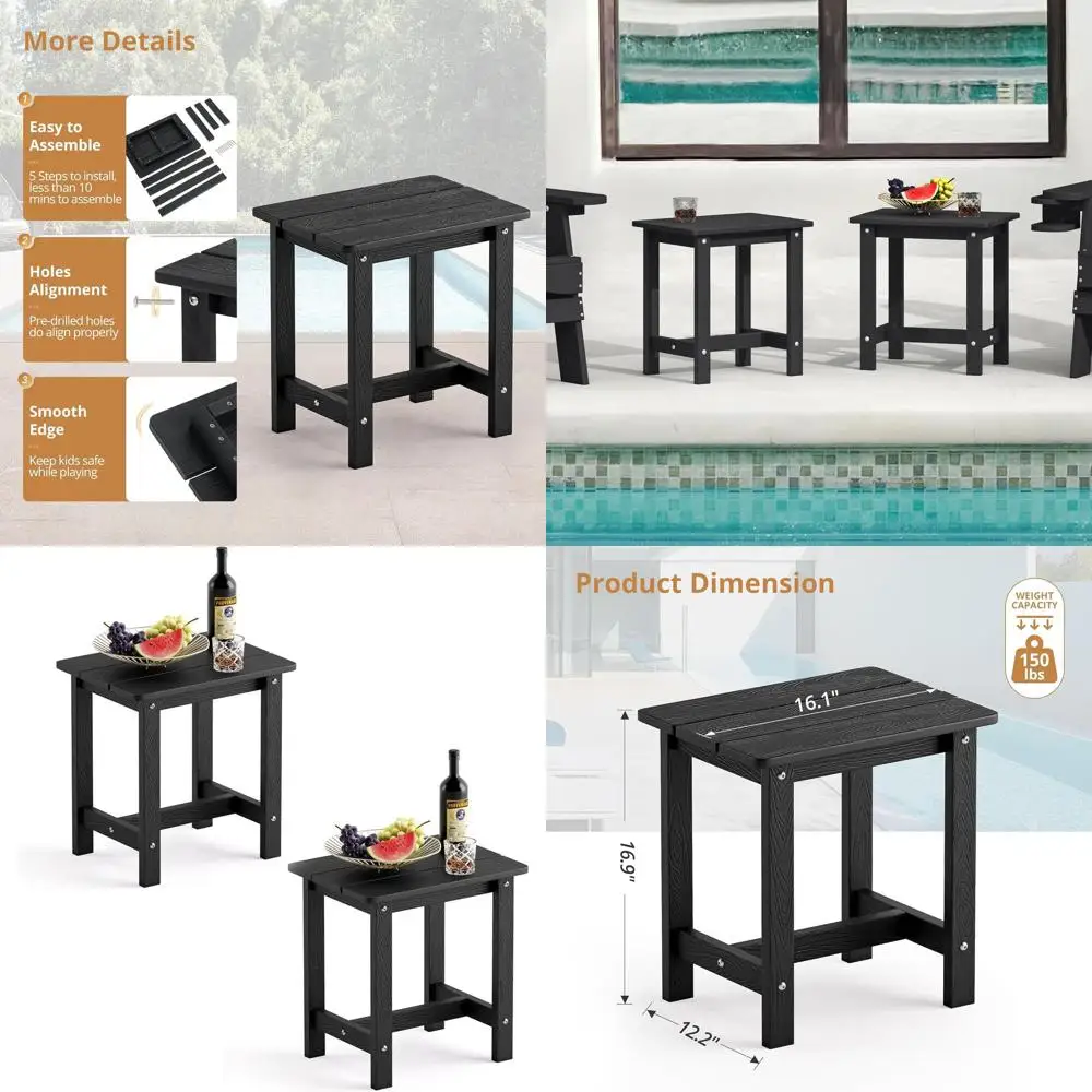 

Weather-Resistant Outdoor Side Table Set of 2, Ideal for Patio, Porch, Deck, and Pool, Easy Maintenance, Black