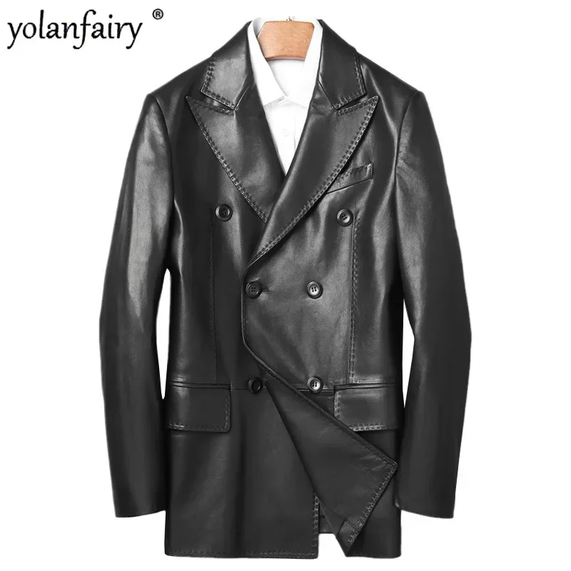 

Genuine Leather Jacket Men's Suit Sheepskin Coat Single Trendy Korean Fashion Slim Mens Leather Jackets for Men Coats Chaquetas