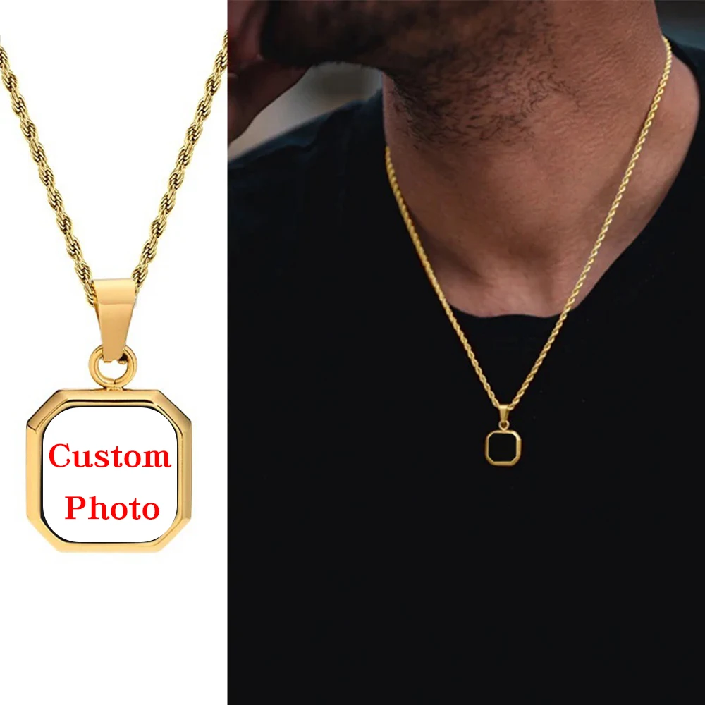 Boom GTONG-Collier pendentif carré en acier inoxydable, chauffage, peut être affiché, photo personnalisée pour hommes et femmes, cadeau Jewleyr, offre spéciale