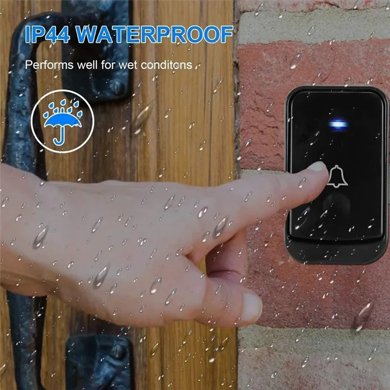 ABFN-جرس الباب اللاسلكي طقم جرس الباب المقاوم للماء نطاق 200 متر مع 45 نغمة، 4 مستوى الصوت 2 استقبال للمكتب الولايات المتحدة التوصيل