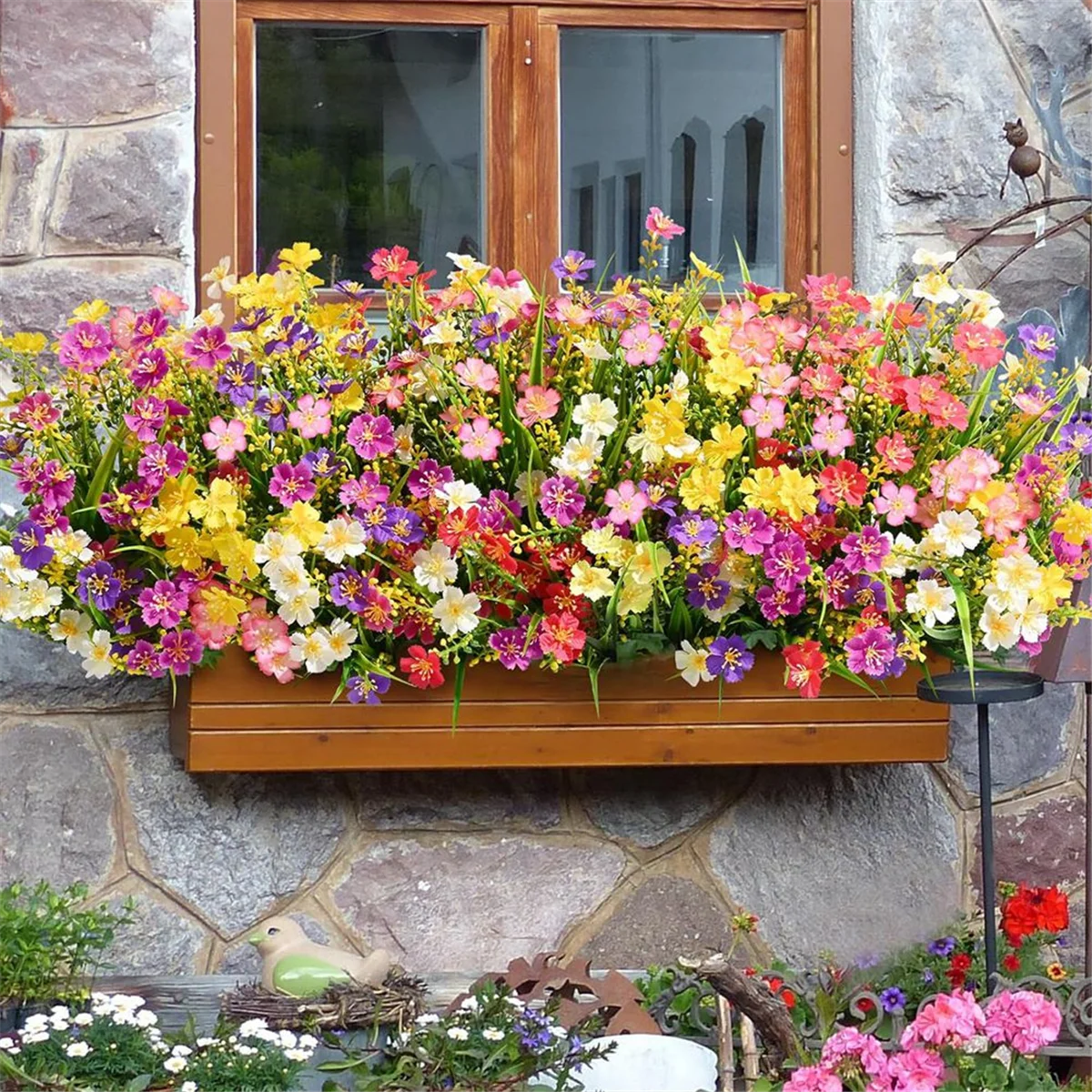 Fleurs artificielles pour l'extérieur, 6 faisceaux de fausses plantes d'extérieur, fausses fleurs, fausses plantes à degré UV