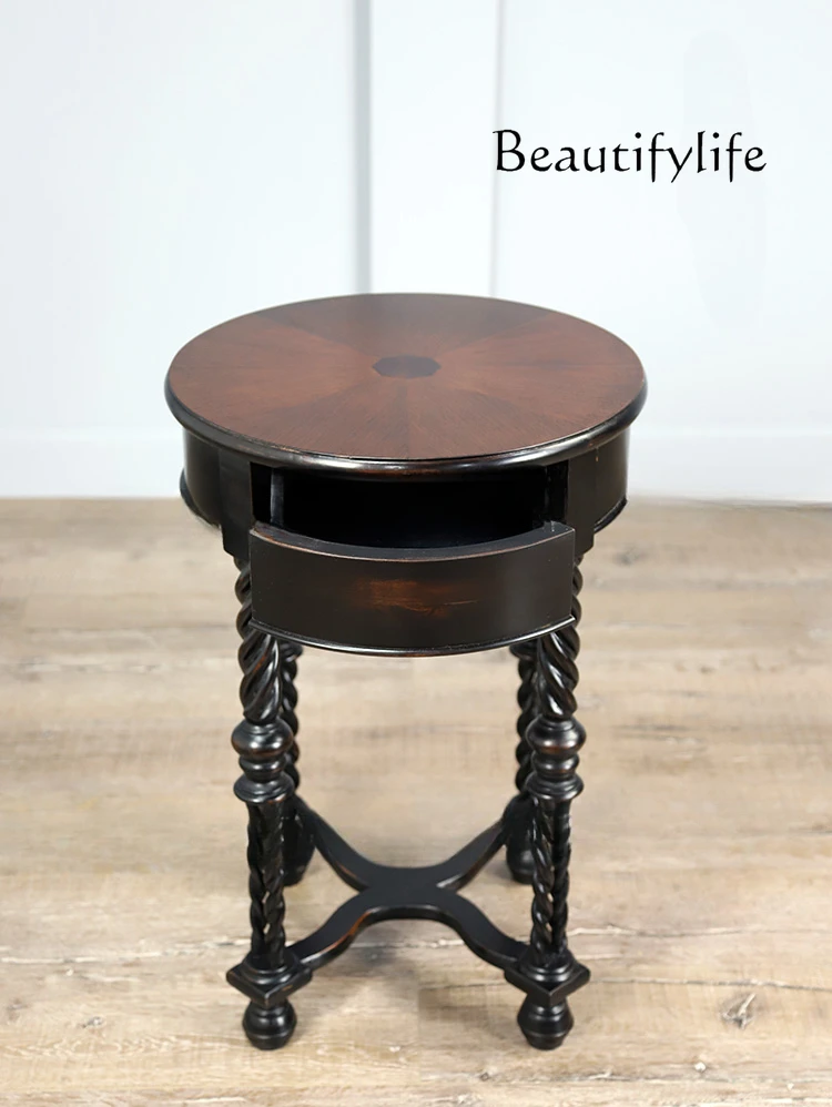 American Style Chinese Style Roman Column Feet Side Table Solid Wood Simplicity Tea Table