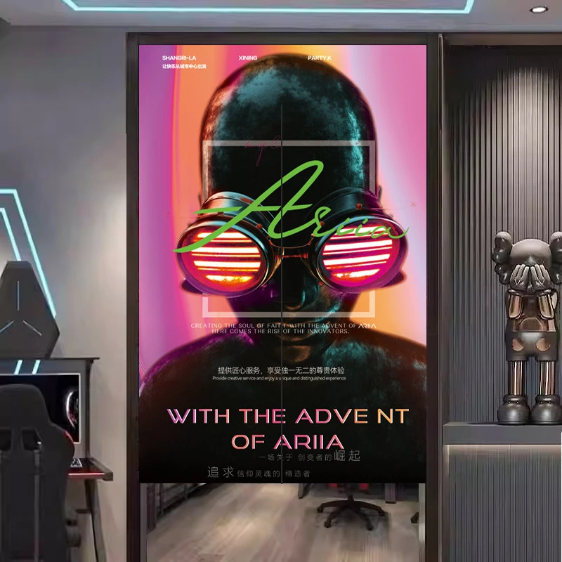 VIKAMA Neon Cyberpunk Girl Sword Noren Door Curtain, 6 Designs, Doorway Decor for Bedroom Living Room Kitchen