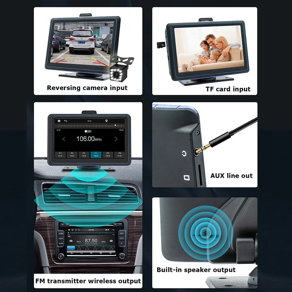 Bild 5: 7'' Kabelloses Carplay Android Auto Tragbares GPS-Navigationsgerät Universeller Touchscreen Autoradio Multimedia-Videoplayer Rückfahrkamera PNDB5307