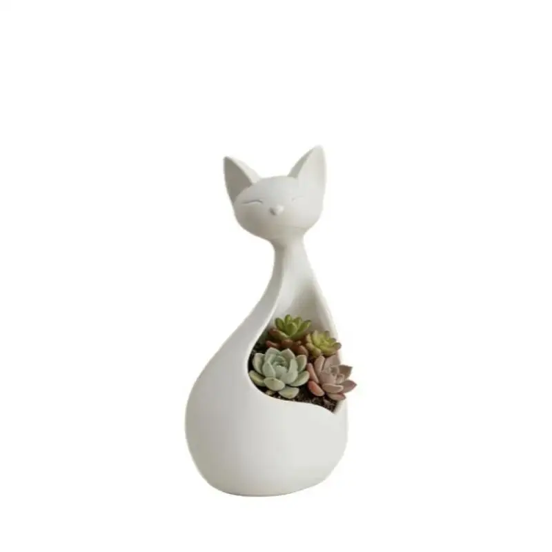 [J] Nordic Minimalist Flowerpot Cat Shaped Planter 3d Printed Cat Flowerpot Ornament Dual-function Storage Case