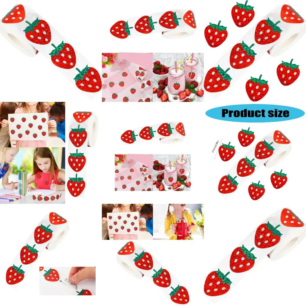 

500 Pcs Sparkly Red Sticker Fruit Sticker Strawberry Labels Reward Sticker