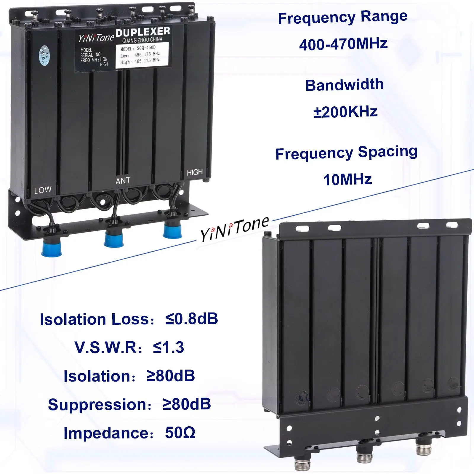 Two ways radio 50W  SGQ-450D UHF400-470MHz customizable frequency Portable Duplexer