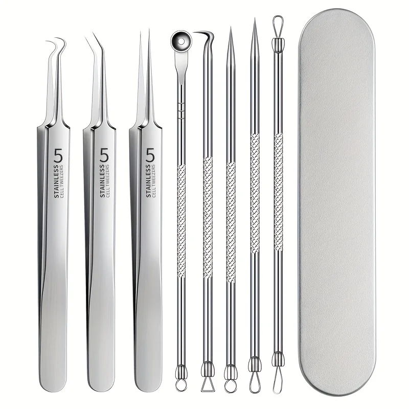 مجموعة مكونة من ثماني قطع من إبرة مشبك الخلية الدقيقة لصندوق حديد، ملاقط الرؤوس السوداء من الفولاذ المقاوم للصدأ، مجموعة أدوات إزالة منزلية #2