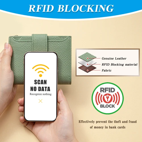 Imagen 2 del producto Cartera de cuero genuino con bloqueo RFID para mujer, tarjetero compacto plegable de gran capacidad, billeteras con cremallera, bolsillo para monedas, 4 ventanas de identificación