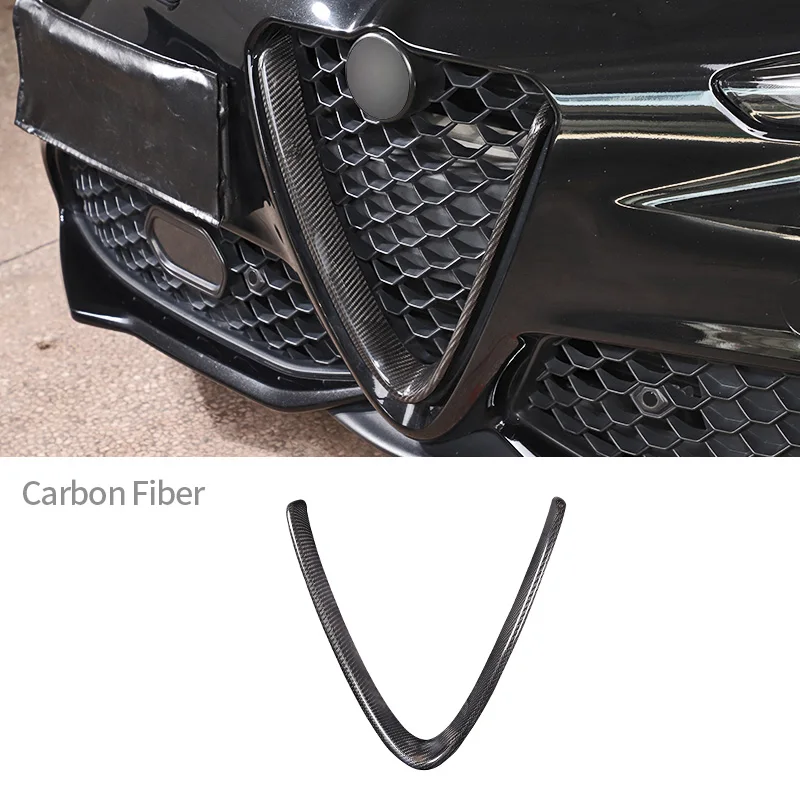 Car Exterior Front Grill Protective V Frame Logo Circle Cover For Alfa Romeo Giulia 2017-2020 Real Carbon Fiber Car Accessories