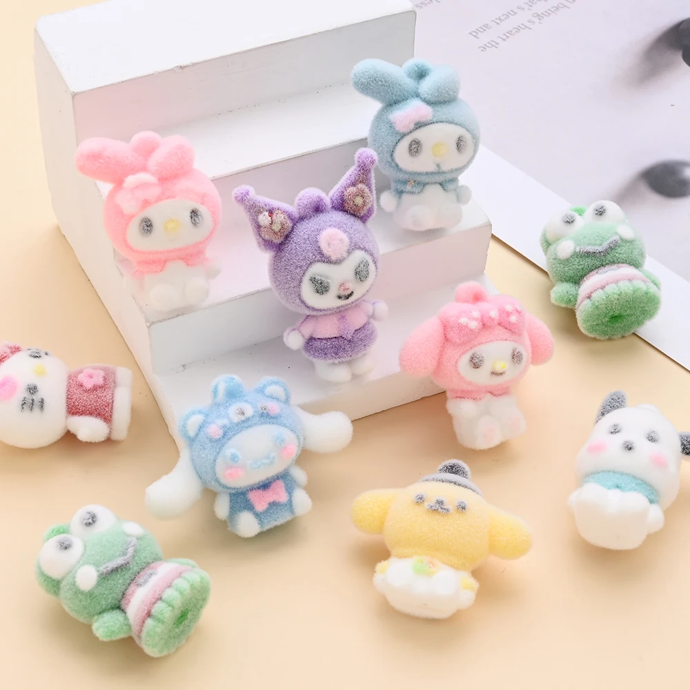 

9 шт. тематические флокированные смоляные бусины Sanrio, 3D ролевые бусины для изготовления ювелирных изделий, зажимы для цепочки для соски, ожерелье, браслет
