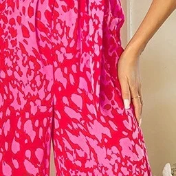 

Cross-Border Women's ort Sve Set Wide Leg Pants Full Body Print Batwing Sve Belted One-Piece Summer High Waist Polyester