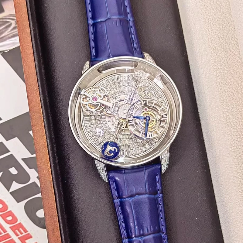 

Часы серии Tourbillon Celestial, мужские индивидуальные повседневные круглые часы с большим циферблатом, полый водонепроницаемый ремень, кварцевые механические часы