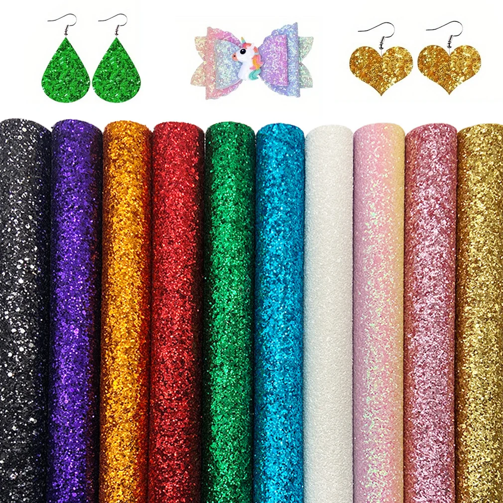 

10Pcs Shiny Chunky Glitter Faux Lather Sheets Glitter Leather Fabric for DIY Earrings Crafts Hair Bows Jewelry Making 8.3" x 12"