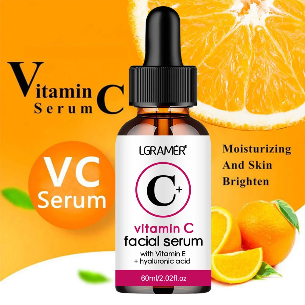 Vitamina c essência facial ácido hialurônico pele escura iluminar soro desbotar linhas finas reparação hidratante soro maçante rosto cuidados com a pe