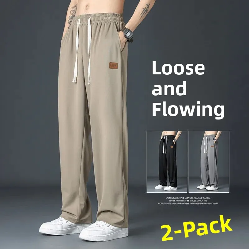 

Men's Thin Ice Silk Pants Summer Trendy Casual Long Sports Quick Dry Wide Leg Straight Cut Loose Fit Daily Wear Youth Active ...