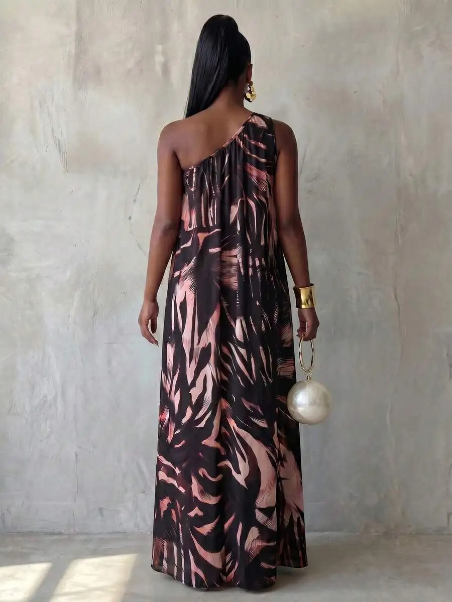 

Loose Sleeveless Maxi Dress With All Over Print For Vacation