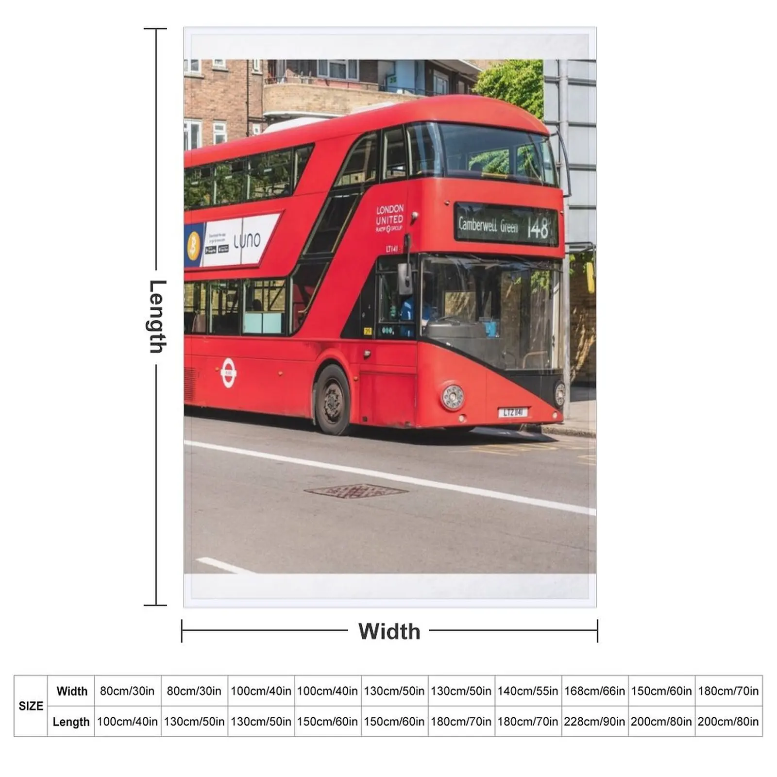 Red London Double Decker Bus, Route 148 to Camberwell Green Throw Blanket couch cozy soft plush fuzzy picnic outdoor blanket