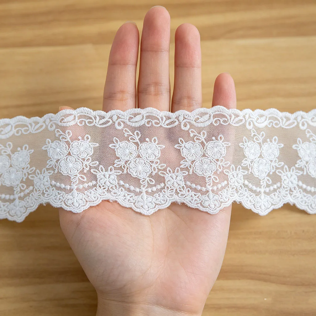 (1 Yard/roll) Width 8cm Soft Cotton Thread Embroidered Lace Dress Design Paired with Handmade Diy