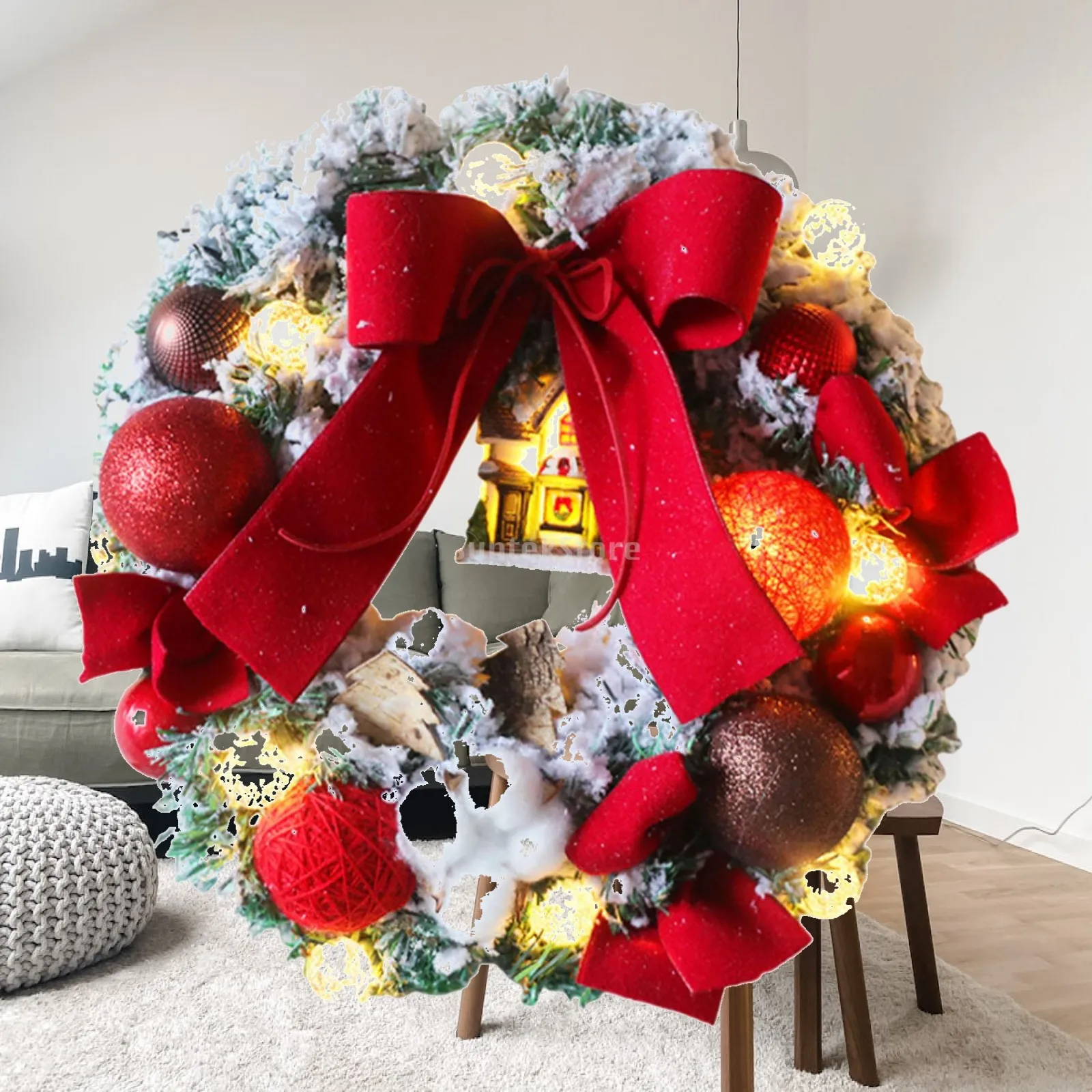 

Christmas Wreath 11.81 inch Christmas Decoration with Bow Ribbon Artificial Wreath for Party Wall Indoor Outdoor Home Office