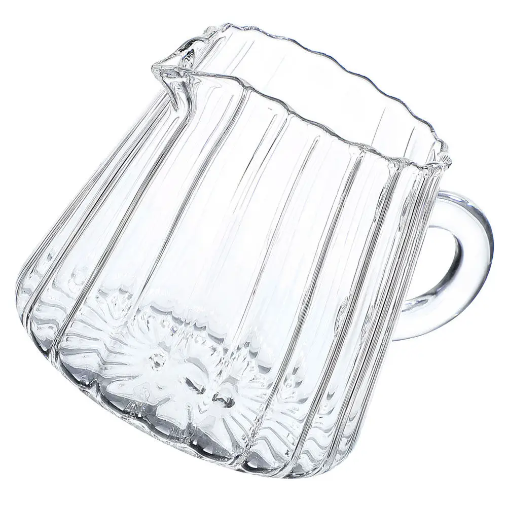 Compact Small Milk Jug Transparent Ribbed Glass Coffee Espresso Milk Frothing Pitcher Mini Beverage Dispenser Frothing Mug