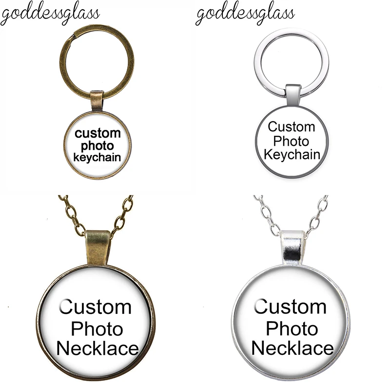 Personalized Photo Custom Pictures 25mm Glass Cabochon DIY Necklace Keychain Plated Silver/Bronze Rings Holder Charms Jewelry