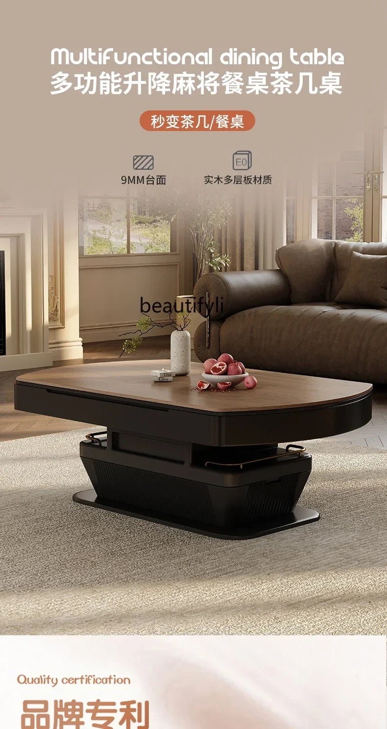 Lifting and folding solid wood coffee table round dining table two-purpose home small apartment living room medieval style