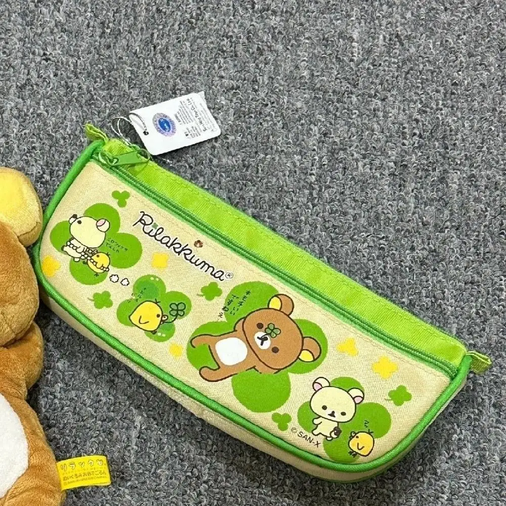 Japanische Rilakkuma Clover Leinwanddruck Stiftetui mit hoher Kapazität, kosmetische Aufbewahrungstasche, Cartoon-Anime-Peripherie, Kinder-Briefpapier